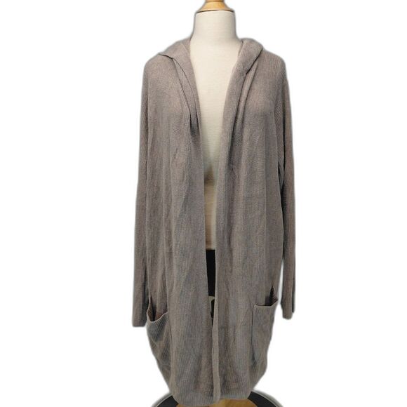 Barefoot Dreams Sweaters - Barefoot Dreams CozyChic Ultra Lite taupe hooded open front cardigan SZ 3XL